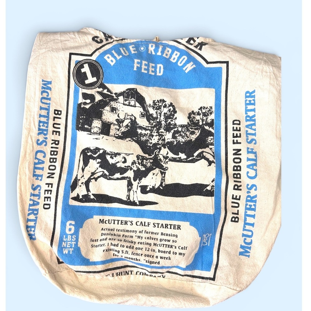 Unbranded Feed Sack Crossbody‎ Bag OS Blue White Excellent Repurposed Farmhouse